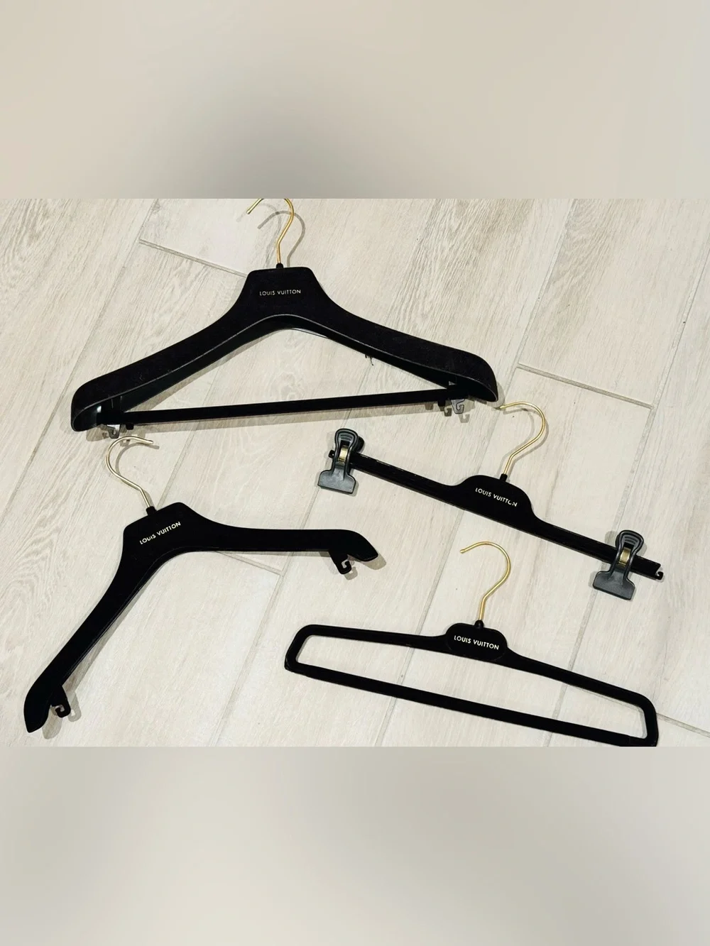 Louis Vuitton Black Velvet Hangers with Gold Hook set of 4